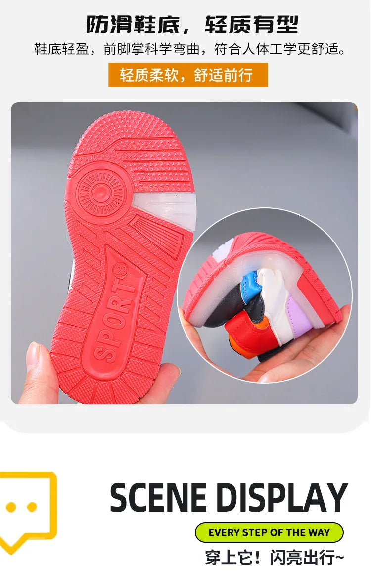 Disney Children's Sneaker Cute Minnie Mickey Cartoon Led Lighted Shoes for Kids Boys Girls Luminous Shoes Toddler Flash Lights.