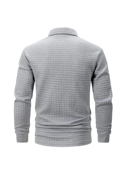 Autumn Knitted Jacquard Grid Polo Pullover Men Solid Color Casual Long Sleeved Sweatshirts Male Daily Warm Turtleneck Streetwear.