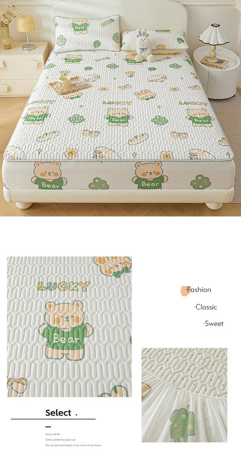 Cartoon Cute Pattern Cooling Fitted Sheet Single Natural latex fabric Soft cushion for Bedding Slow rebound Non-Slip Mattress