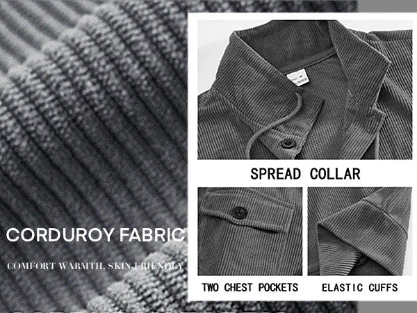 Men's Corduroy Jacket Stand-up Collar Slim Fit Retro Multi-pocket Workwear Commuter Coat for Spring And Autumn