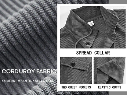 Men's Corduroy Jacket Stand-up Collar Slim Fit Retro Multi-pocket Workwear Commuter Coat for Spring And Autumn