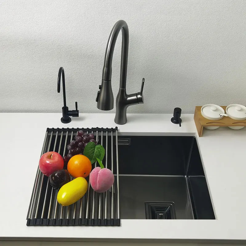 Nano mattschwarzes Küchenspülbecken über der Theke oder Udermount-Spülbecken, Gemüsewaschbecken, Einzelwaschbecken aus Edelstahl für die Küche