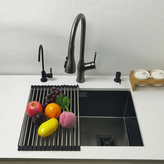 Nano mattschwarzes Küchenspülbecken über der Theke oder Udermount-Spülbecken, Gemüsewaschbecken, Einzelwaschbecken aus Edelstahl für die Küche