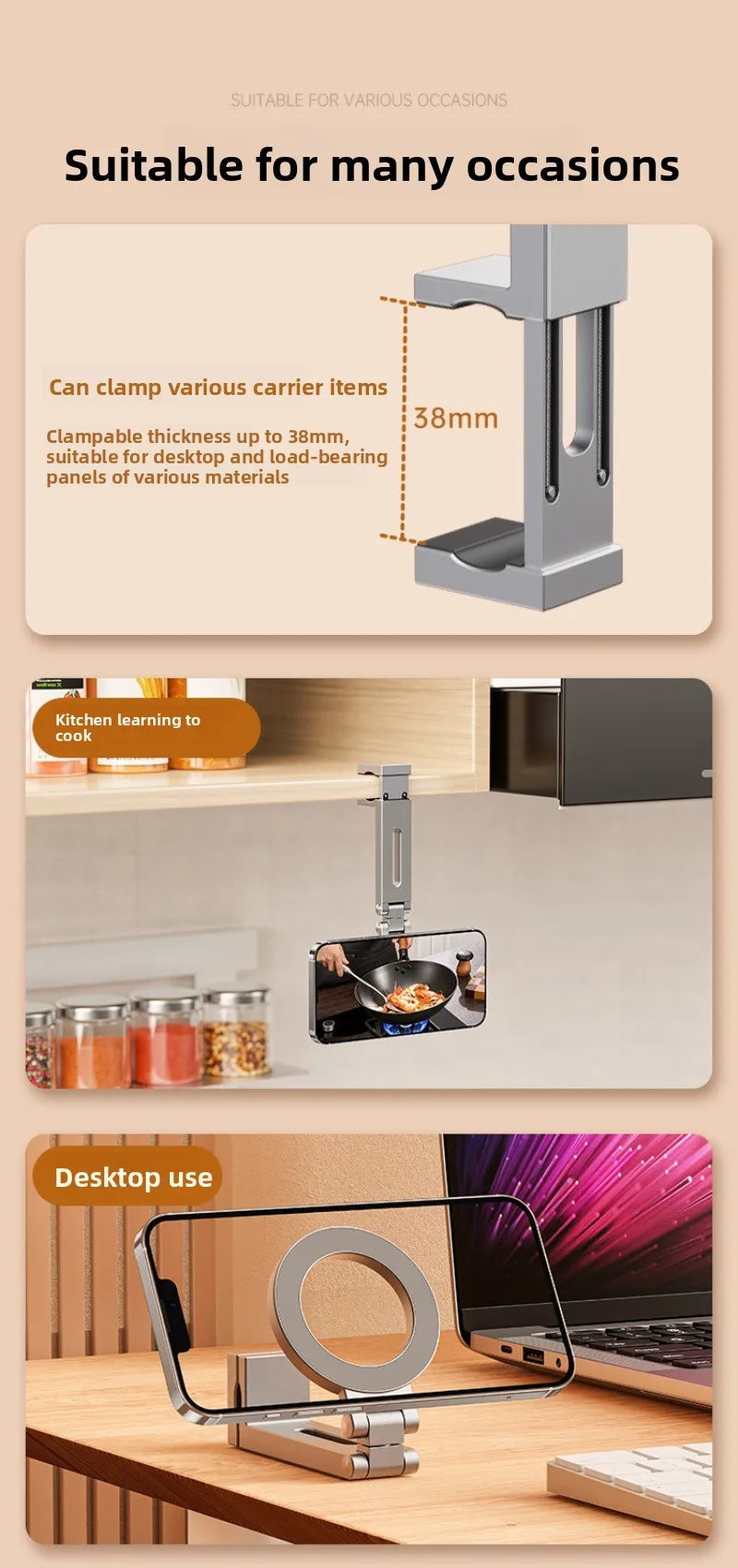 Universal Magnetic Phone Holder Travel Essentials Multi-axis Rotation Hands-Free Airplane Phone Mount Desktop Clip for Phone.