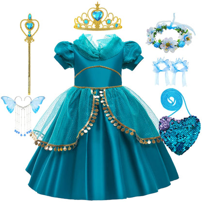 Disney Prinzessin Jasmin Kleid Kinder Cosplay Aladin und die Wunderlampe Performance Kostüm Mädchen Halloween Karneval Outfits.
