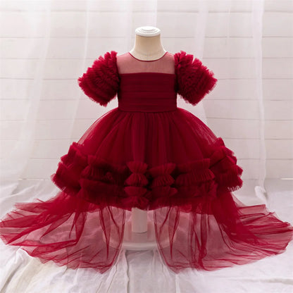 Kleinkind Rot Pailletten Mesh Kleid Mädchen Baby Einfarbig Neue Jahr Party Formale Kostüm Leistung Prinzessin Kleid Geburtstag Kleidung