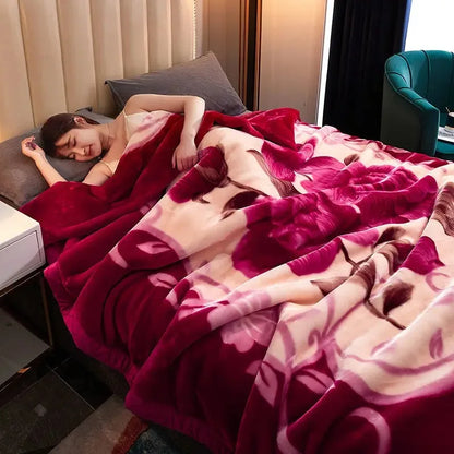 Classic Lily Print Blanket Double Thickened Autumn Winter Raschel Blankets Dormitory Bedrooms Comfortable Cold Resistant Bedding