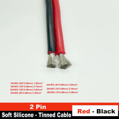2-pin red and black PVC or silicone extension cable 28awg 26awg 24awg 22awg 20awg 18awg 16awg Tinned copper domestic wire.