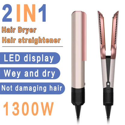 Professional 2-in-1 Hair Dryer and Straightener Negative Ion Iron Long Lasting Styling Tool Wet and Dry Straightener