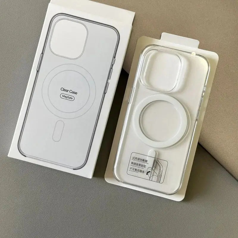 Original Transparent MagSafe Phone Case for iPhone 17 16pro max 15 16 Pro 13 14 Magnetic Wireless Charging Clear Hard PC Cover.