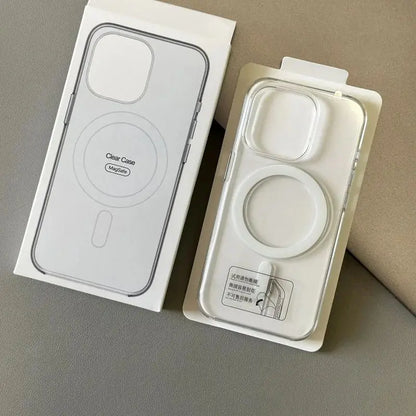 Original Transparent MagSafe Phone Case for iPhone 17 16pro max 15 16 Pro 13 14 Magnetic Wireless Charging Clear Hard PC Cover.