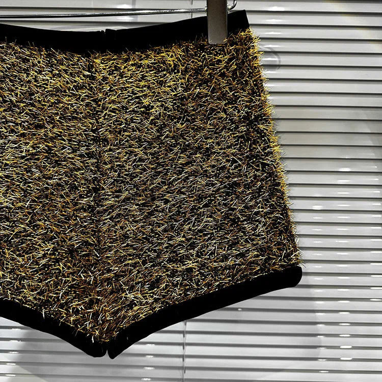 Trendy Women's Solid Color Bright Silk Woolen Shorts 2024 Autumn Fashion New Items High Waist Short Pants Female