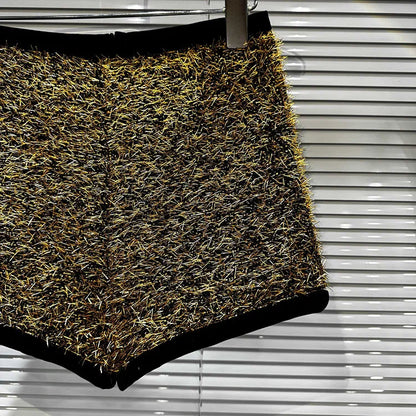 Trendy Women's Solid Color Bright Silk Woolen Shorts 2024 Autumn Fashion New Items High Waist Short Pants Female