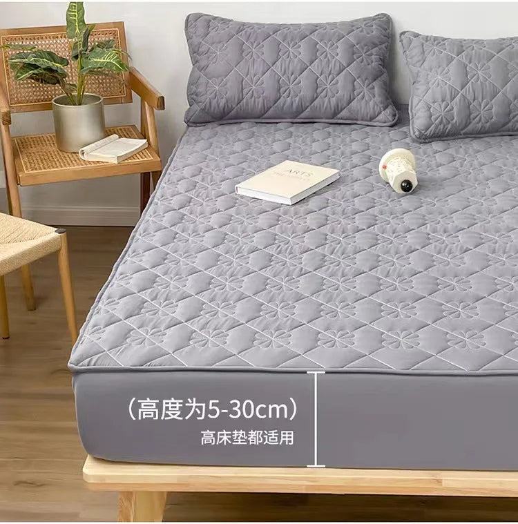Flower Pattern Adjustable Fitted Sheet Quilted Cotton Fabric Mattress Protector With Elastic Band 90/120/150/180 Solid Color Bed.