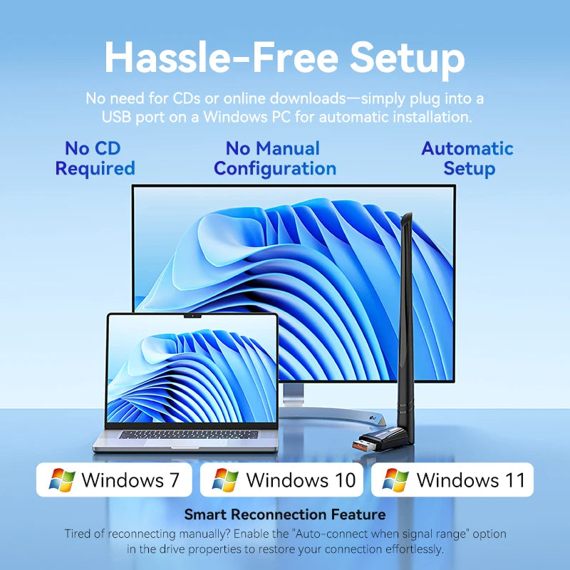 Vention New USB WiFi 6 Adapter 5G/2.4G 600Mbps Wireless WiFi Receiver Antenna Network Card Dongle LAN for Laptop PC Win 10/11.