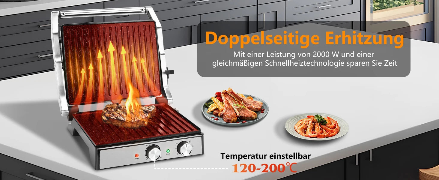 Aigostar contact grill, ceramic-coated, 30-minute timer. Panini grill and sandwich maker for sandwiches, steak, and toasters.