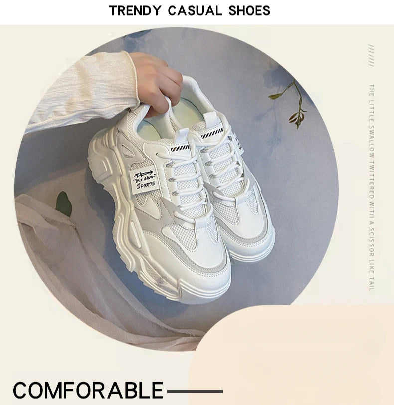 Chunky Platform Sneakers for Women Autumn New Fashion Thick Sole Vulcanized Shoes Woman Casual Non Slip Breathable Sports Shoes.