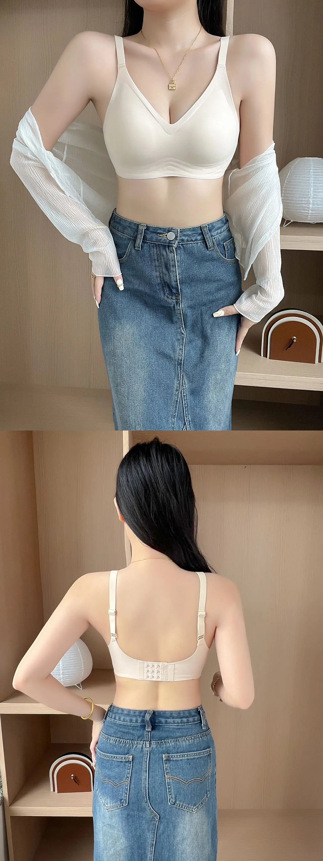 Small breast seamless bra Women's small breast push-up comfortable non-underwire soft support closed breast bra.