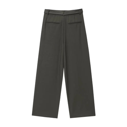 ZERAINS Autumn women's sleeveless V-neck short vest loose fit with waistband pleated high waisted pants set.