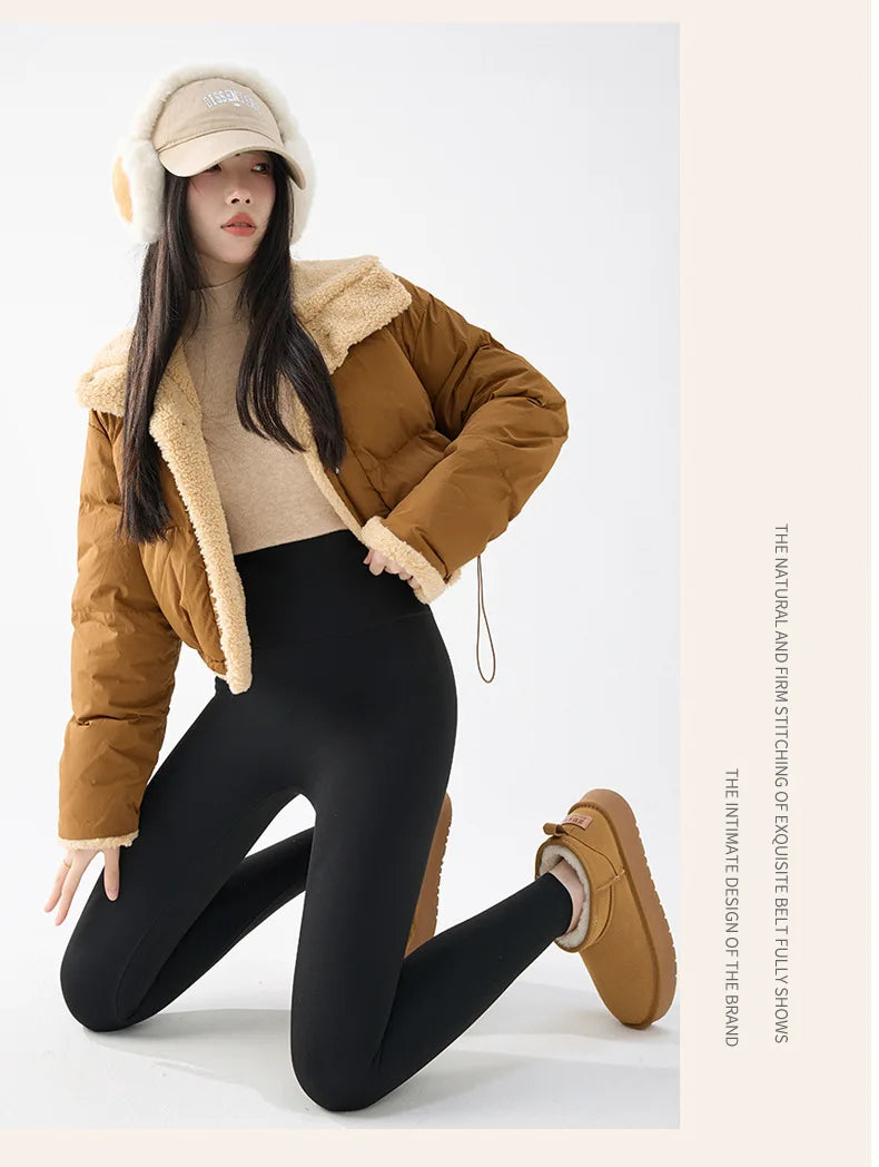 BIVIGAOS New Autumn Winter Cashmere Velvet Shark Leggings Women Red No-trace Thickened High Waist Butt Lifting Warm Leggings.