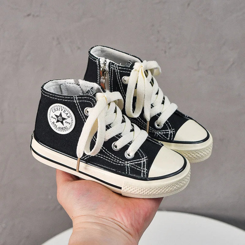 Children's canvas shoes 2025 high top men's and women's casual shoes soft soled white shoes baby sneakers Korean version.