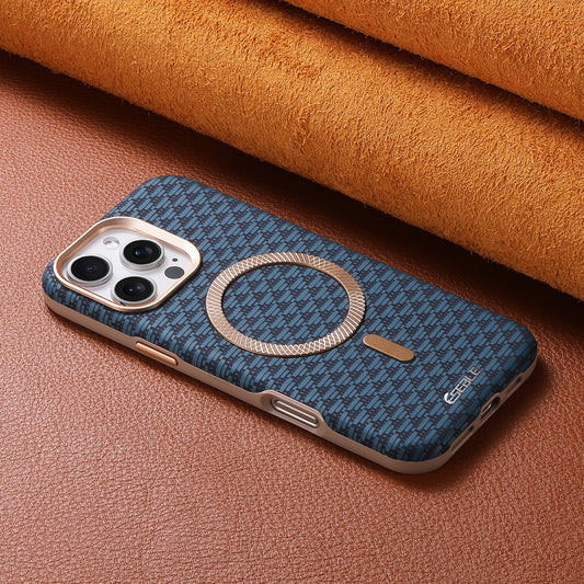 Luxury Leather Carbon Fiber Texture Phone Case For iPhone 13 14 15 16 17 Pro Max For Magsafe Wireless Charging Shockproof Cover.