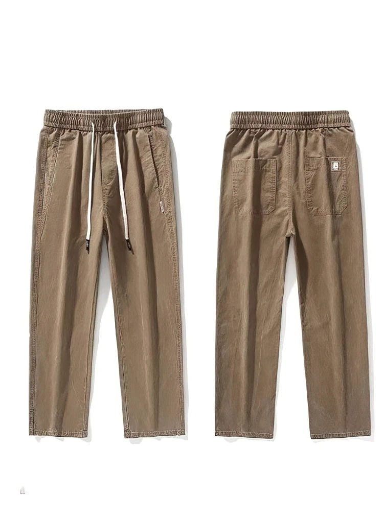 Straight Casual Cargo Pants Men Wide Leg Brown Long Cargo Business Work Trousers Drawstring Baggy Sweatpants Male.