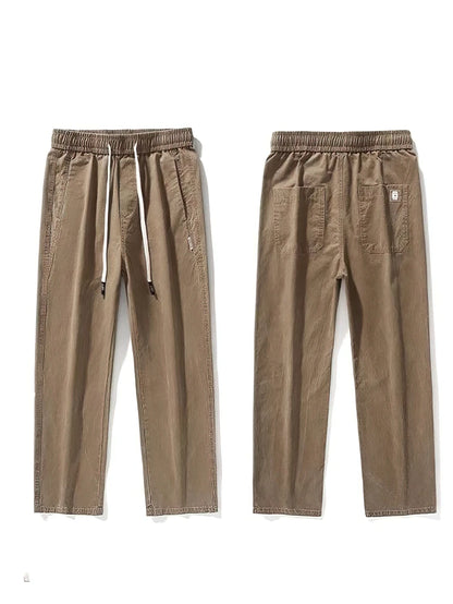 Straight Casual Cargo Pants Men Wide Leg Brown Long Cargo Business Work Trousers Drawstring Baggy Sweatpants Male.