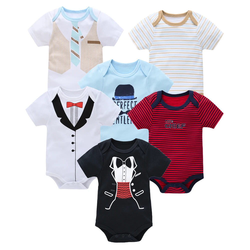 Kavkas 3-teiliger Baby-Body für Jungen und Mädchen, 0–12 Monate, kurzärmelig, Sommer-Baumwollkleidung, Cartoon-Druck, Säuglingskleidung