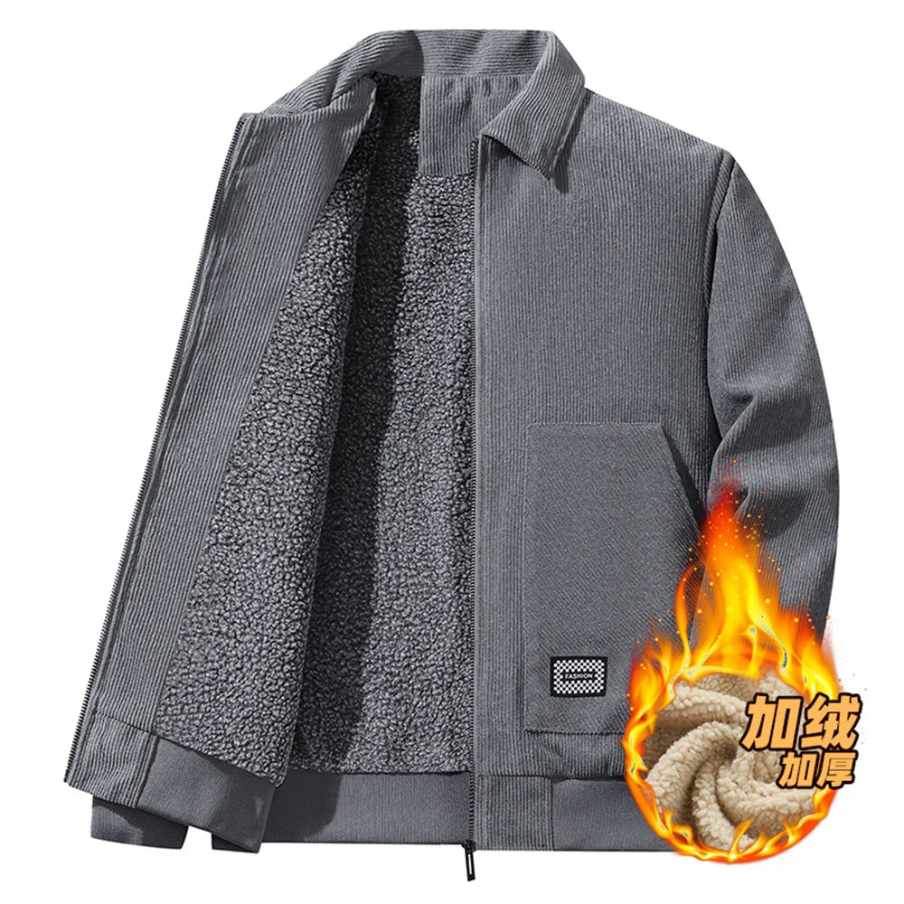 Winter New Arrival Corduroy Jacket Business Casual Windproof Thermal Fleece-Lined Thickened Collared Cotton Coat Fashionable.