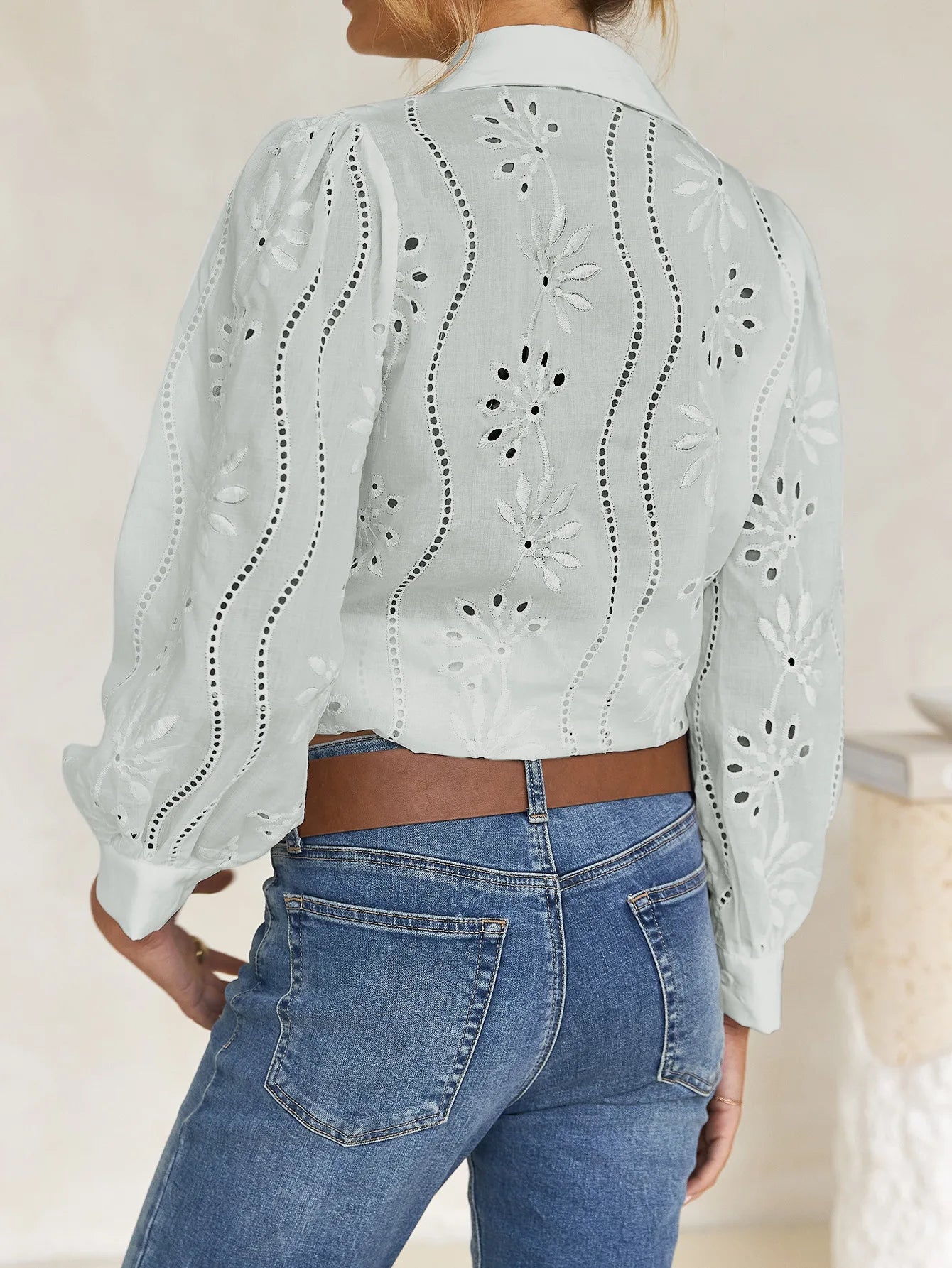 2025 Autumn New Solid Shirt Casual Loose Fashion Hollow Puff Sleeve Cardigan Tops For Women Office Black Hollow out Blouses