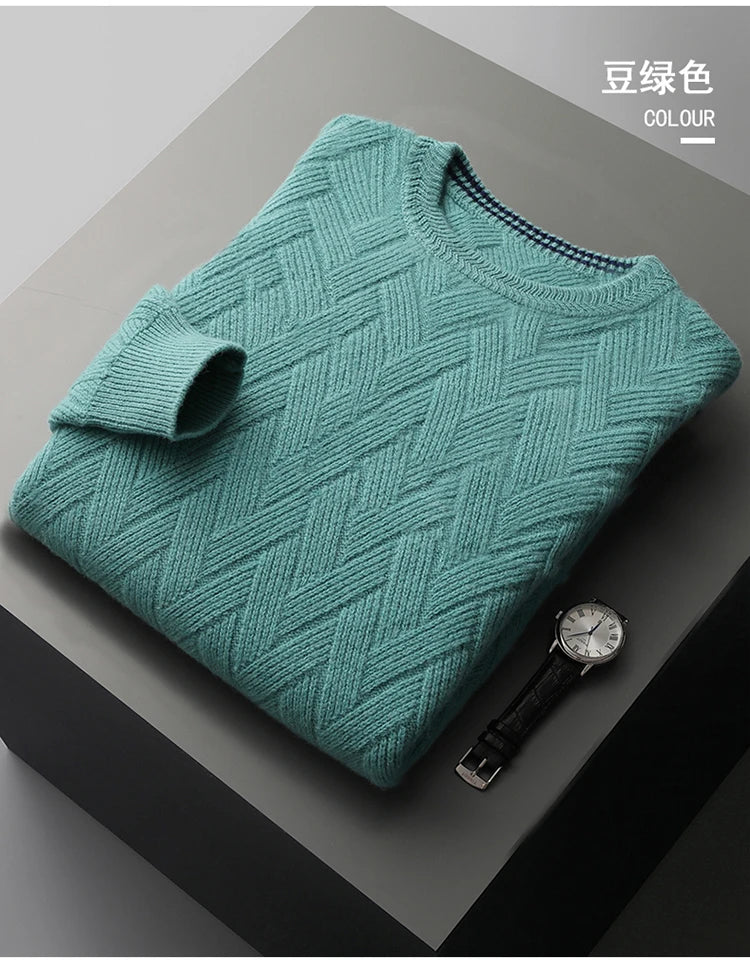 LHZSYY Men' New 100%Cashmere Sweater Winter O-Neck Mat Pullovers Long Sleeve Loose Plus Size Base Shirt Thicken Casual Knit Tops.