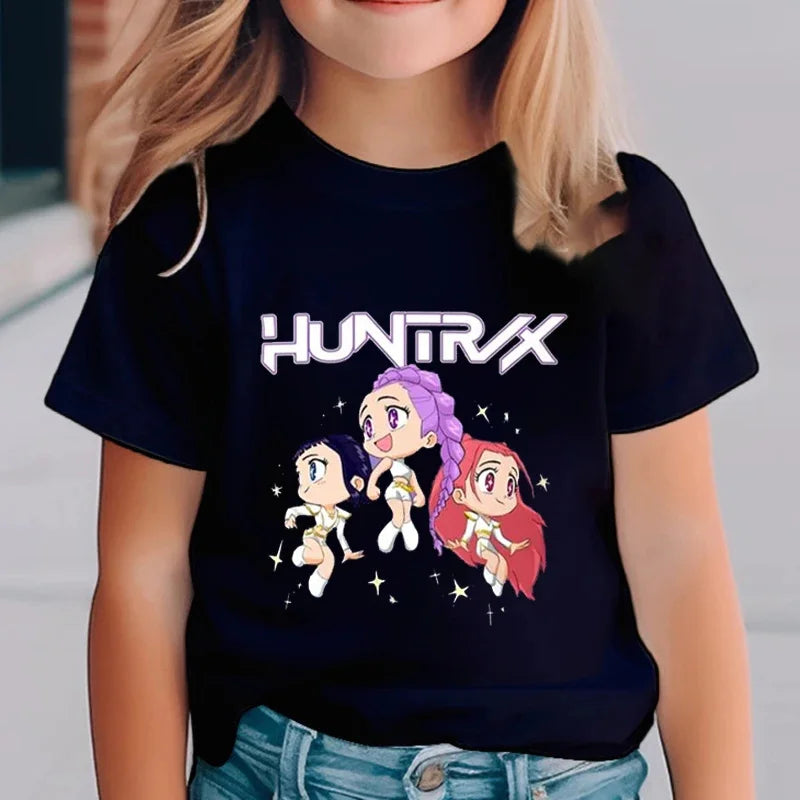 Kpop Demon Hunters Children's Clothing Short Sleeve T-shirt Cute Kpop Demon Hunters Tiger Harajuku Tshirt for Boys Girls.