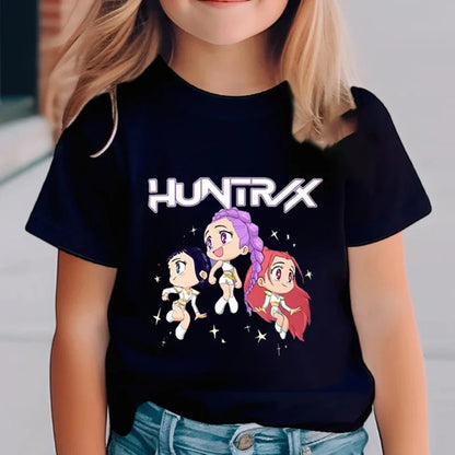 Kpop Demon Hunters Children's Clothing Short Sleeve T-shirt Cute Kpop Demon Hunters Tiger Harajuku Tshirt for Boys Girls.