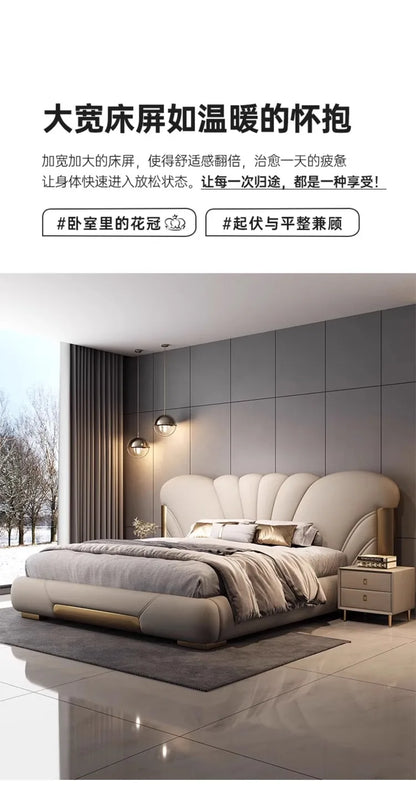 Luxuriöses Hauptschlafzimmer, Doppelbett, King-Size-Bett, weiche Tasche, Rückenlehne, 150 x 200 cm, Hochzeitsbett, Untergestell in voller Größe, beleuchtet 2ingan-Möbel