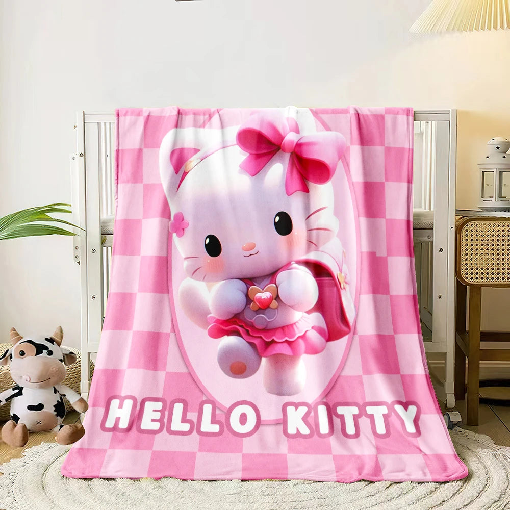 Sanrio HelloKitty Cute HD Printed Flannel Thin Blanket.Four Season Blanket.for Sofa,beds,living Rooms,travel Picnic Blanket Gift.