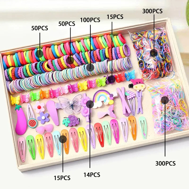 780-1800Pcs Colorful Hair Bands Set Nylon Ealstic Hair Ties Ponytail Hold Scrunchie Rubber Band Kid Baby Girls Hair Accessories.