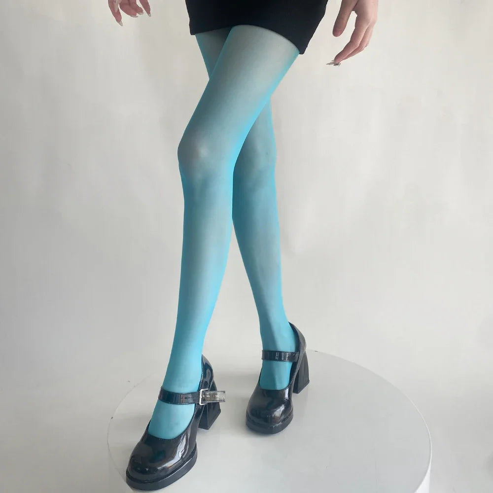 Blue Green Ultra-thin Nylon Thigh High Stockings Pantyhoses Women Sexy Women Tights Velvet Sexy Lingeries Hosiery Body Stockings
