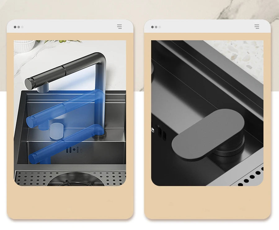 ASRAS Nano Black Small Size Kitchen Sink Cup Washer Hidden Bar Counter Cover Concealed Single Bowl Sinks With Lifting Faucet