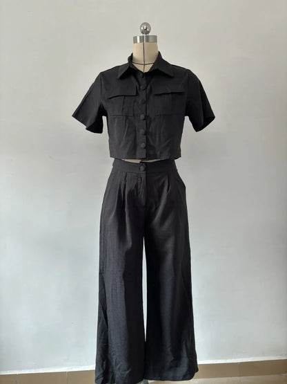 Y2k Crop Tank Top & Wide Leg Pants Set Vest Green 2024 Matching Sets Summer Vintage Boho High Waist Loose Work Suit Streetwear.