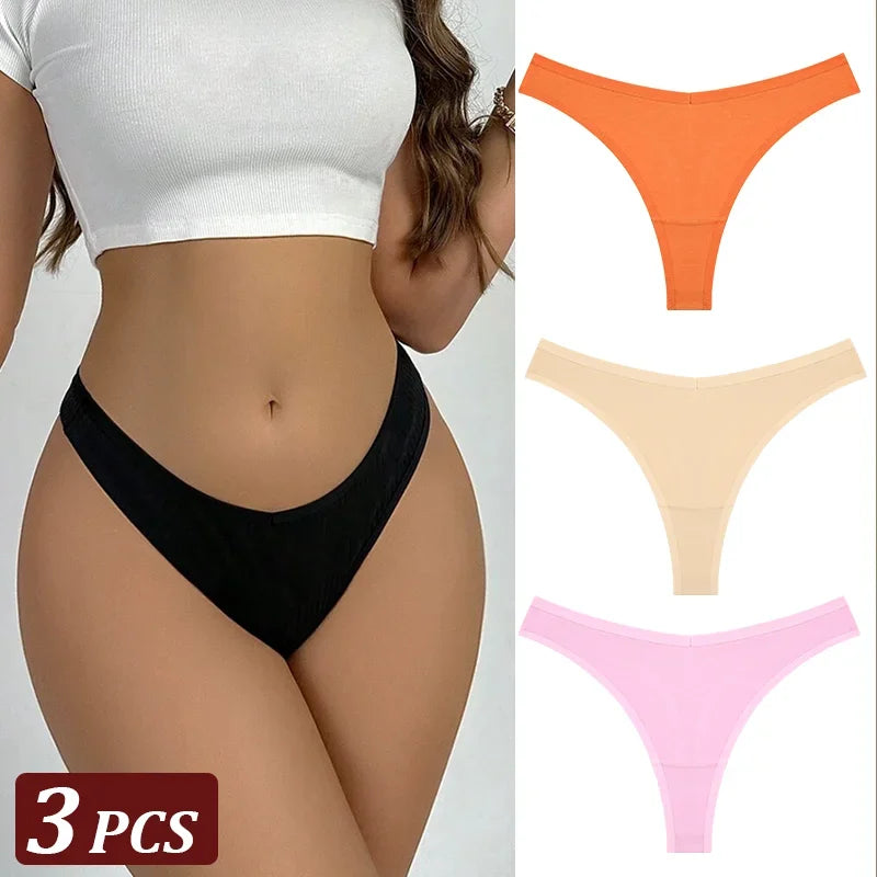 3Pcs/Set Seamless Thong Cotton Women Thin Strap Low Waist High Flexibility Panty Sexy Underwear Ladies Briefs T-back Soft Women
