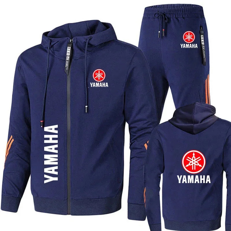 New motorcycle racing sportswear for men, featuring Yamaha logo print, zipper hoodie & pants, men's suit, men's sports suit.