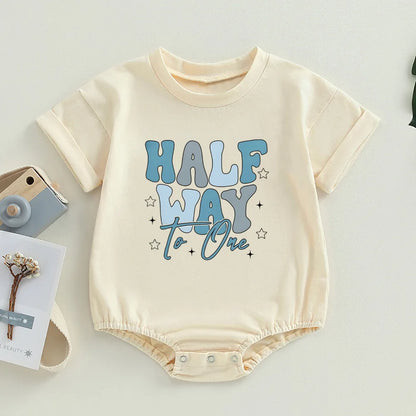 Halber Geburtstag Outfit Baby Jungen Mädchen 1/2 Weg zu einer Blase Stram pler Sommer Kurzarm Kleinkind Baby übergroße T-Shirt Stram pler.