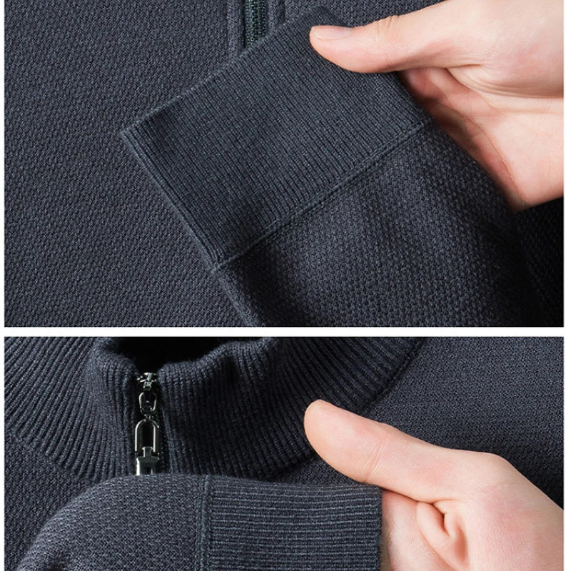 High Quality Velvet Thickening Sweater Bottoming Shirt, Men's Half Zip Pullover, Casual Loose New Warm T-shirt, Knitwear.
