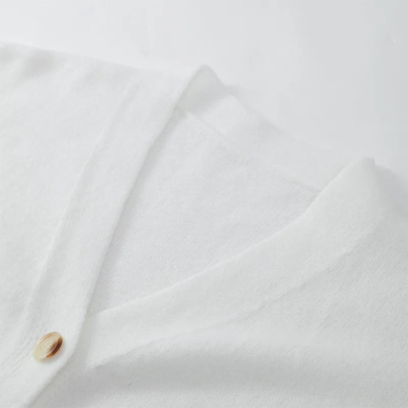 Damenjacke mit V-Ausschnitt, einfarbig, langärmelig, Strickjacke, modischer, lockerer, lässiger Pullover.