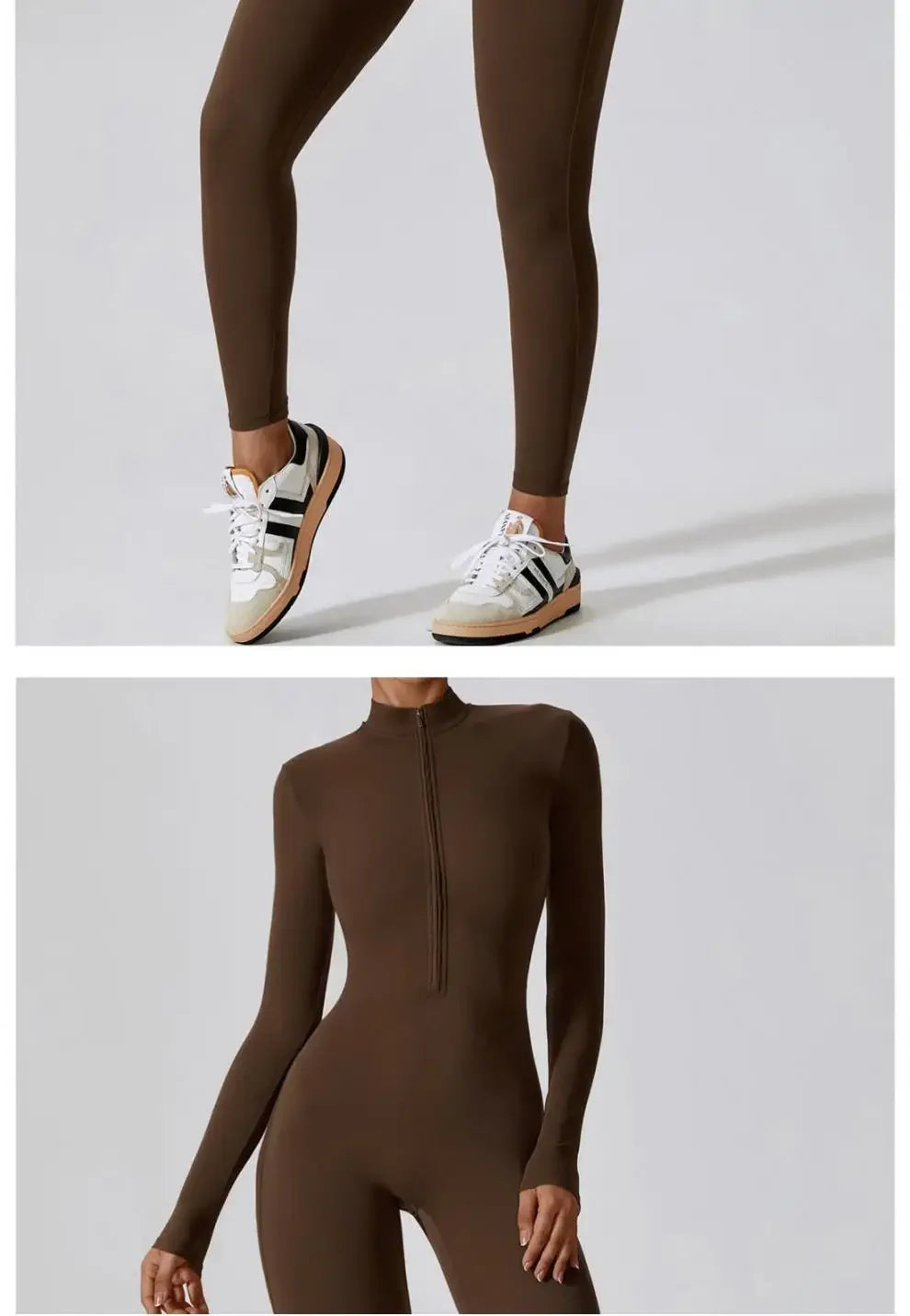 Fall New Long Sleeve Zipper Tight Butt Show Fitness Pants Women Running Sports Training Yoga Clothes Black One-Piece Suit.