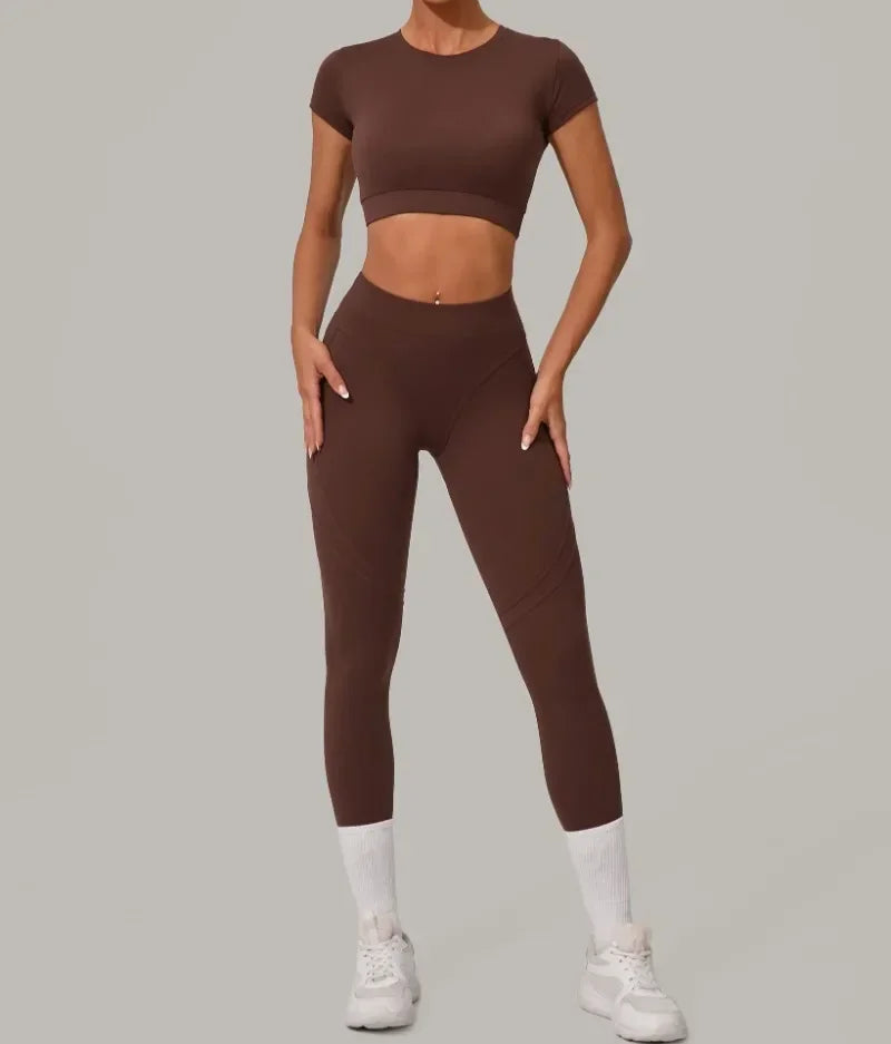 Seamless Yoga Sets Sports Fitness High Waist Hip Lift Tight Breathable Tracksuit Workout Clothing Gym Leggings Suit for Women