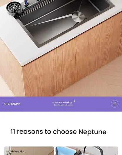 Household Intelligent Stainless Steel Kitchen Sink Digital Display Waterfall Wash Dish Basin Honeycomb Emboss Large Single Slot