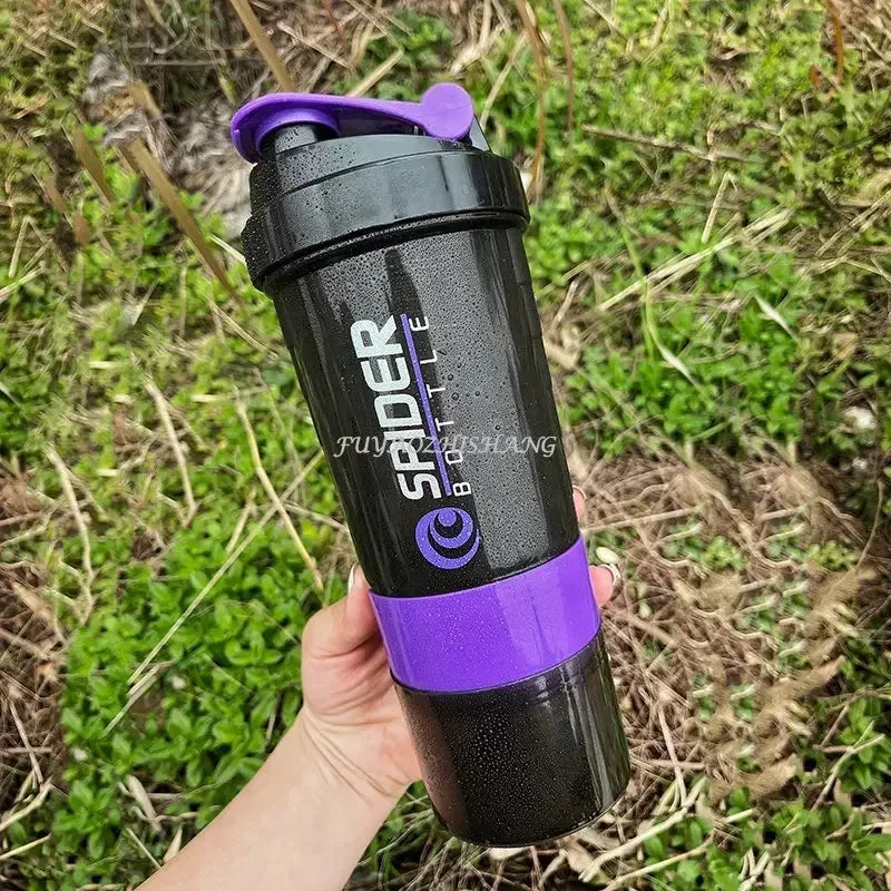3 Layer Shaker Bottle Protein Mixing Shake Cup Sports Fitness Water Cup 550ml Scaled Plastic Water Bottles with Medicine Box
