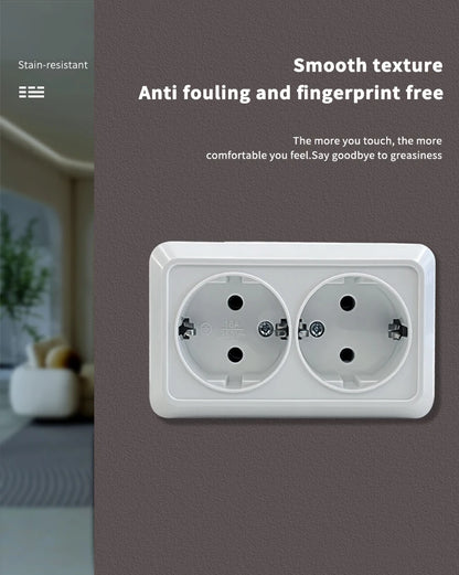 WESA Weiße Wandoberfläche, 2-Steckdosen, EU-Außensteckdosen mit Erdungssteckdose, flammhemmende Farbe aus Kunststoff.